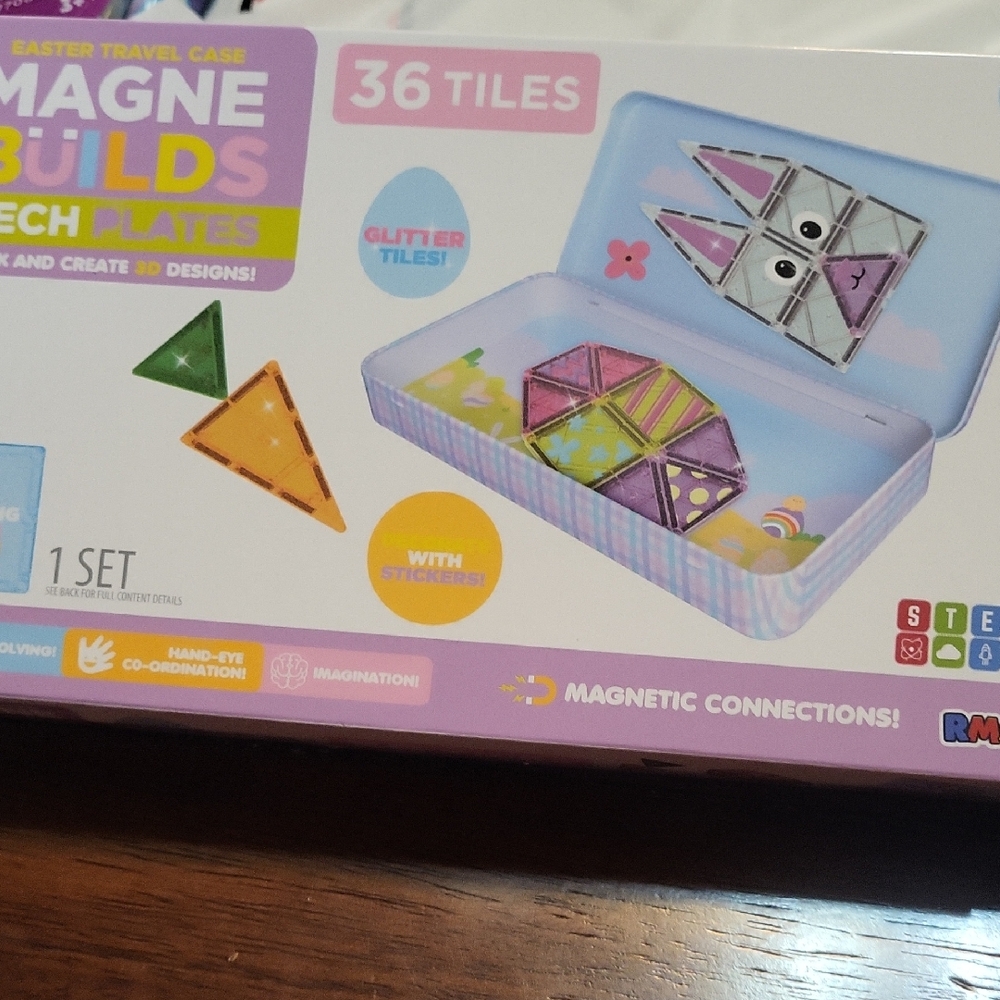 Magnetic Build Tech Plates Kids Magnetic Tile Set - Pastel Blue Case, 36 Pieces